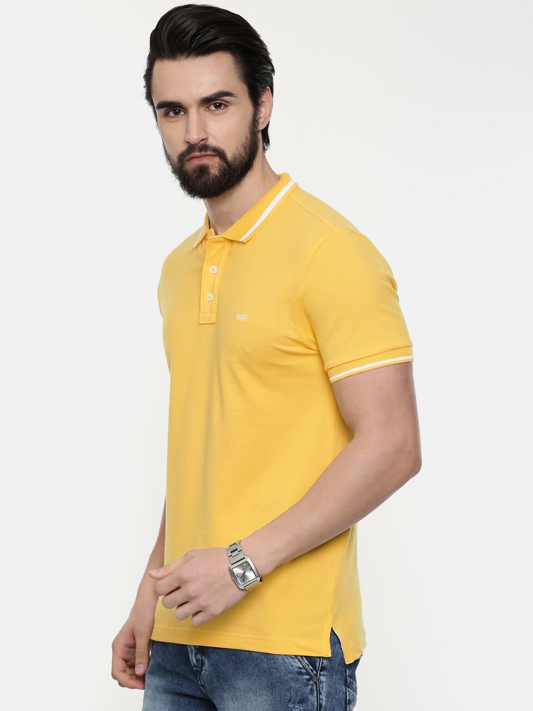 

ColorPlus Men Yellow Slim Fit Solid Polo Collar T-shirt
