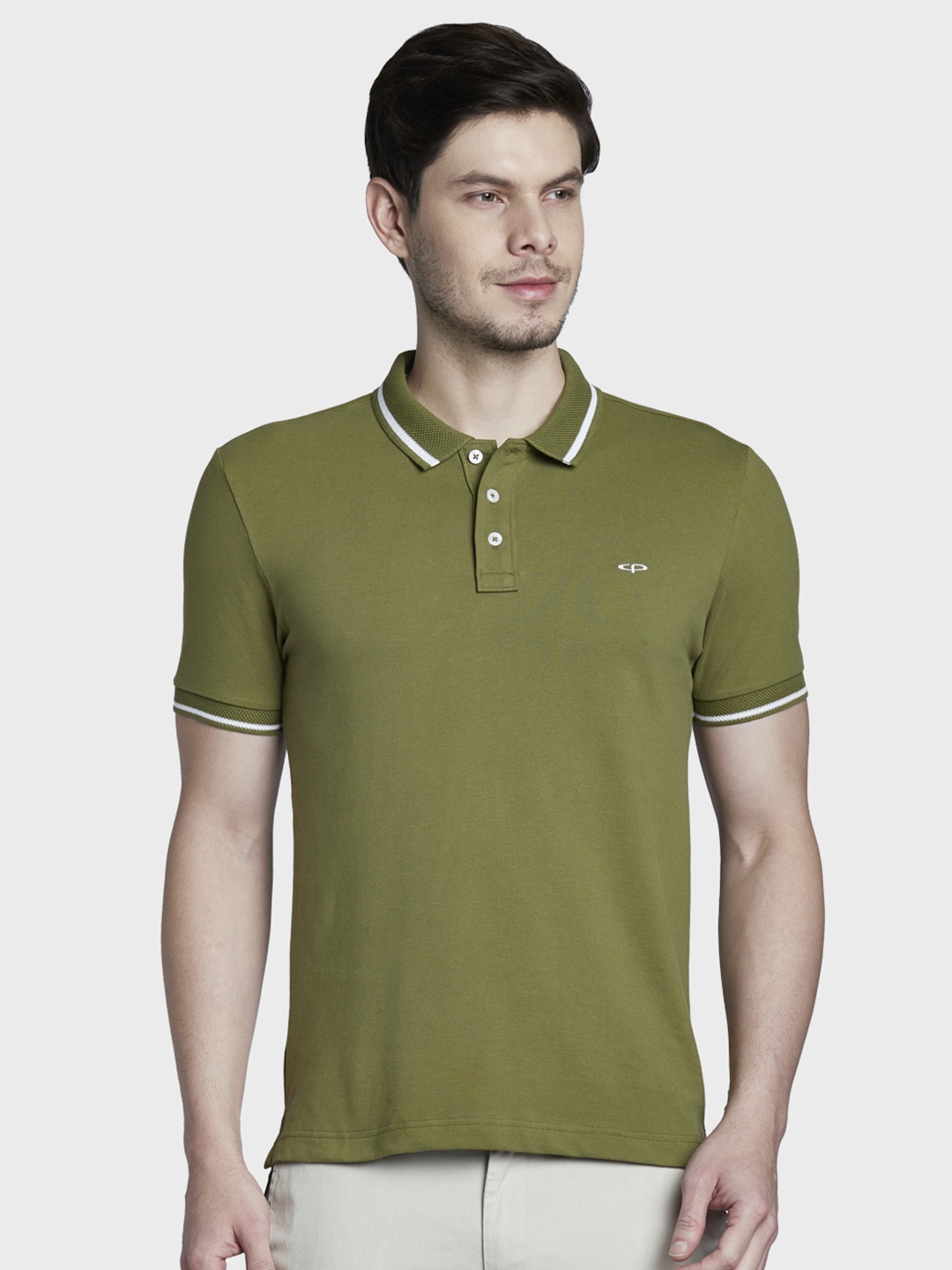 

ColorPlus Men Olive Green Solid Polo Collar T-shirt