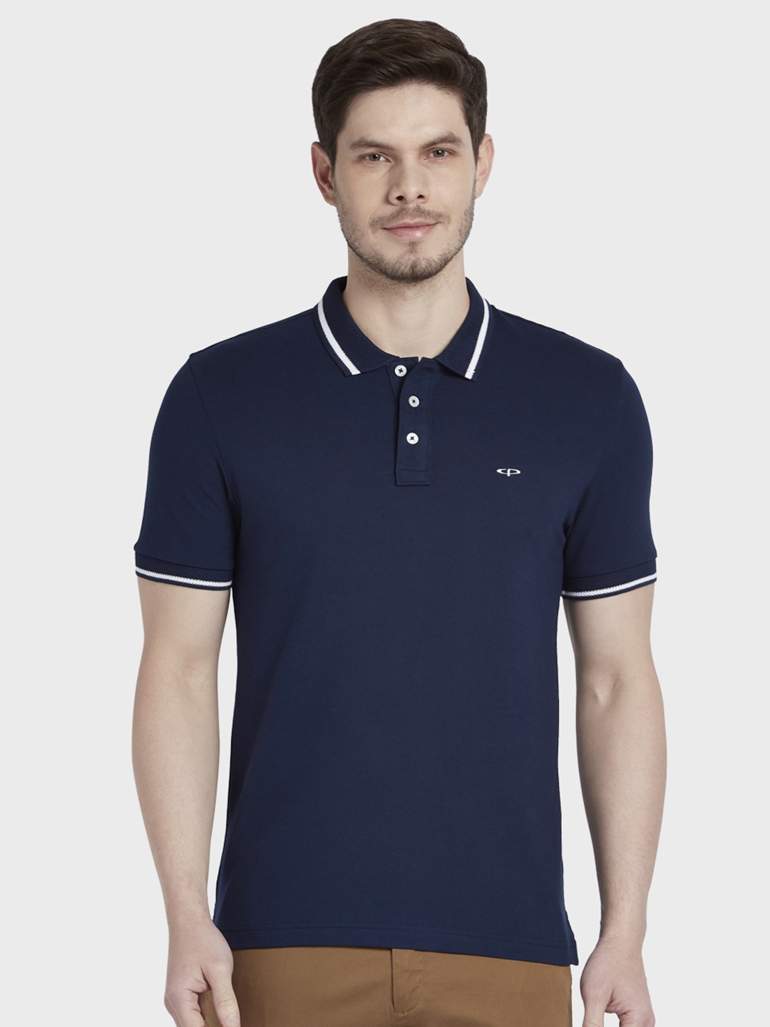 

ColorPlus Men Navy Blue Solid Polo Collar T-shirt