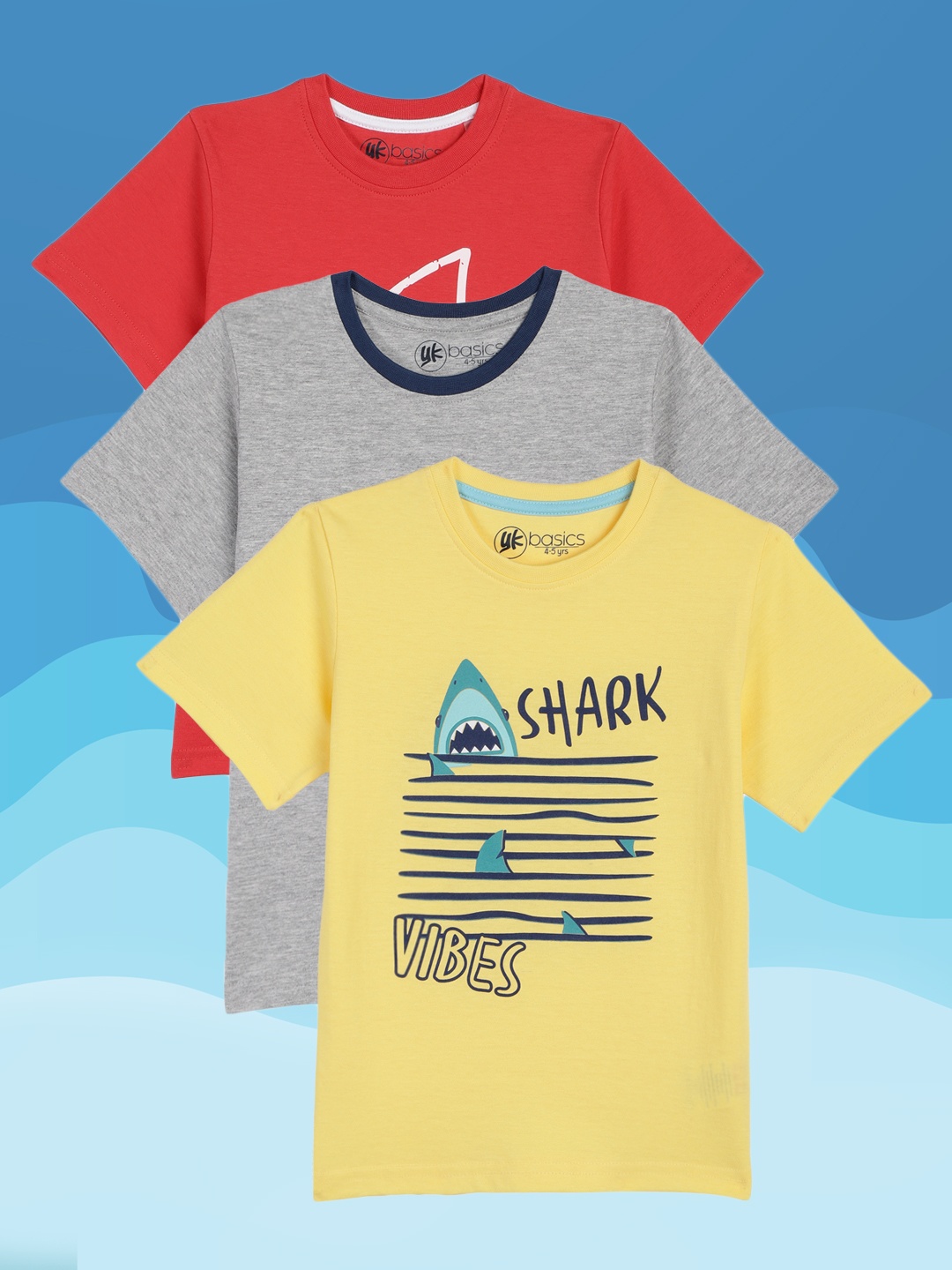 

YK Basics Boys Pack of 3 Round Neck T-shirts, Yellow