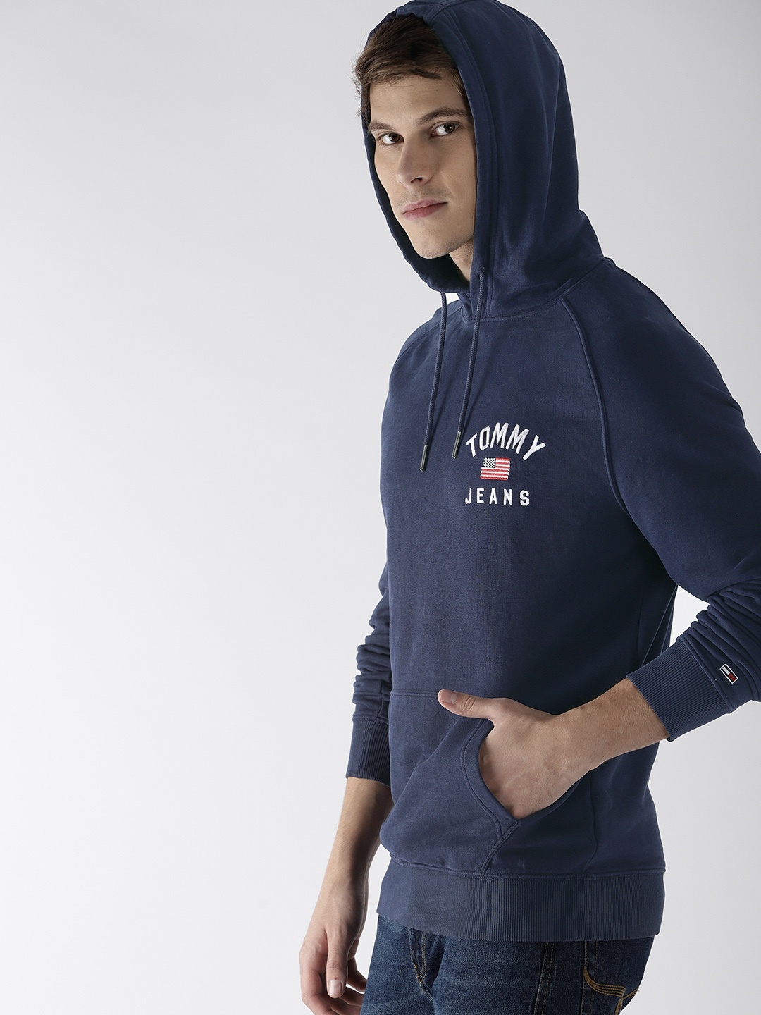 

Tommy Hilfiger Men Navy Blue Solid Hooded Sweatshirt