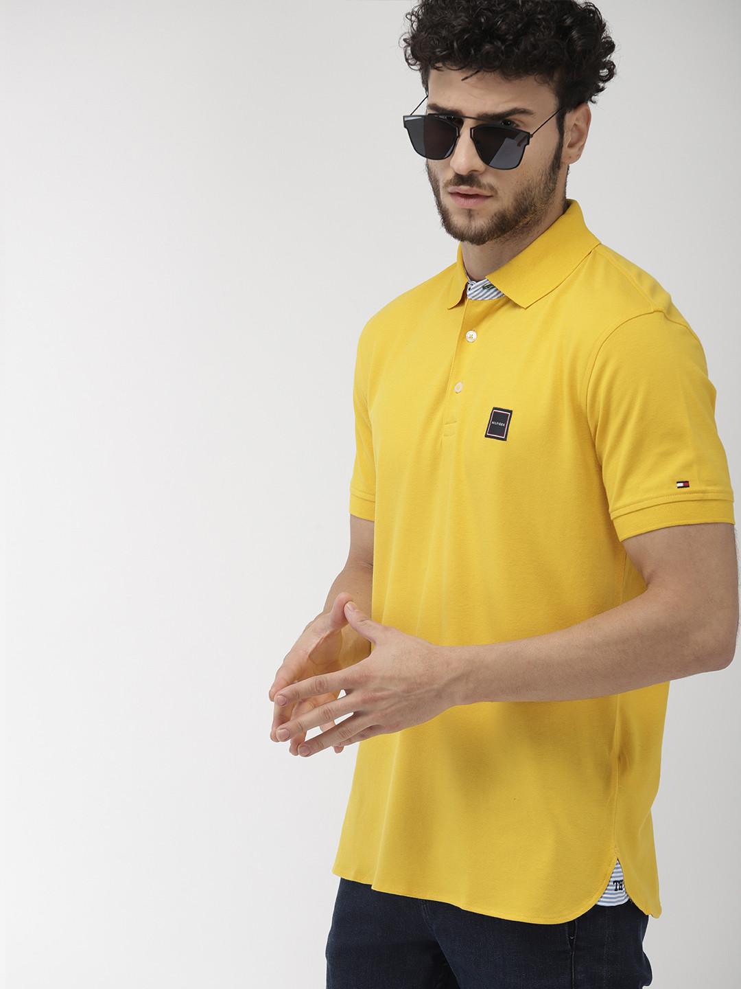

Tommy Hilfiger Men Yellow Solid Polo Collar Pure Cotton T-shirt
