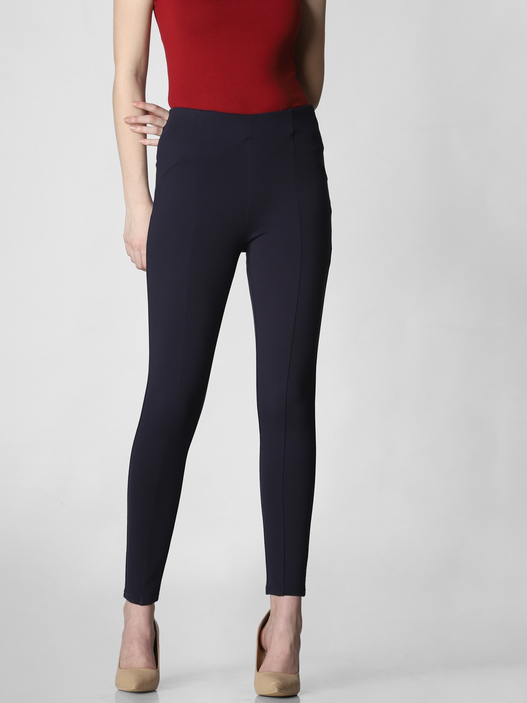 

Vero Moda Women Navy Blue Solid Skinny Fit Treggings