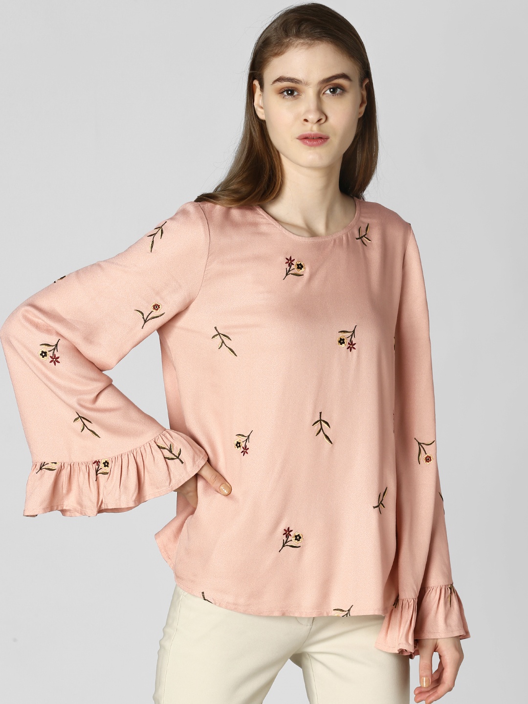 

Vero Moda Women Pink Embroidered Flared Sleeve A-Line Top