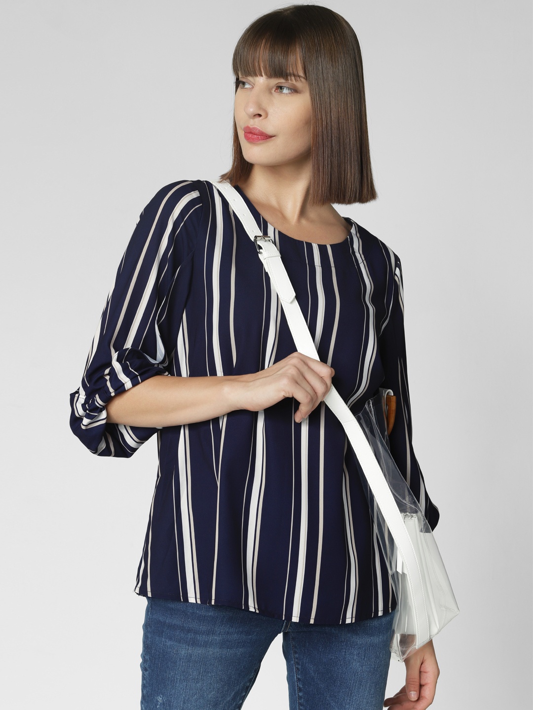 

Vero Moda Women Navy Blue Striped Top