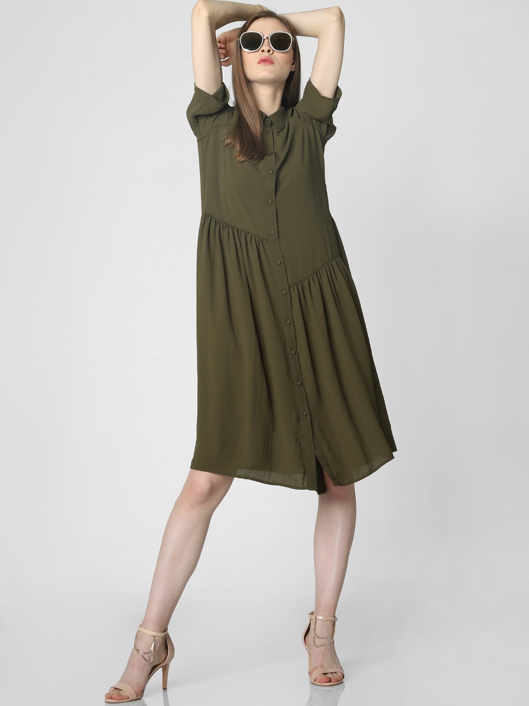 

Vero Moda Women Olive Green Shirt Dress