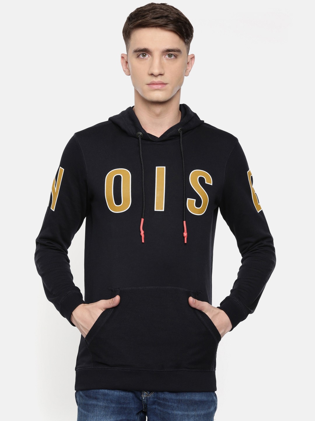 

SPYKAR Men Navy Blue Printed Hooded Sweatshirt