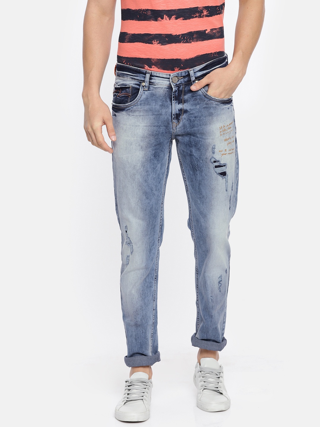 

SPYKAR Men Blue Skinny Fit Low-Rise Mildly Distressed Stretchable Jeans