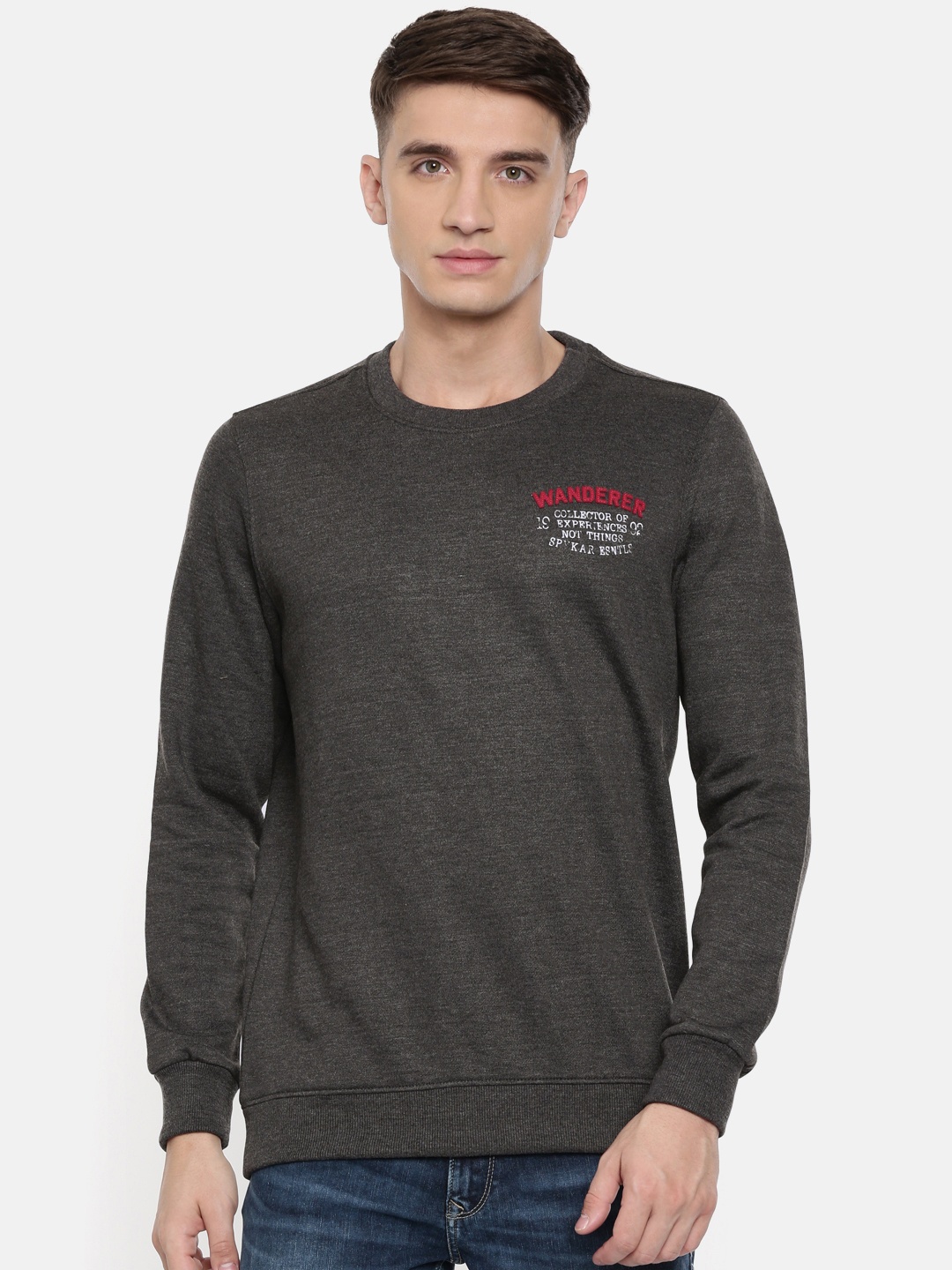 

SPYKAR Men Charcoal Grey Solid Sweatshirt