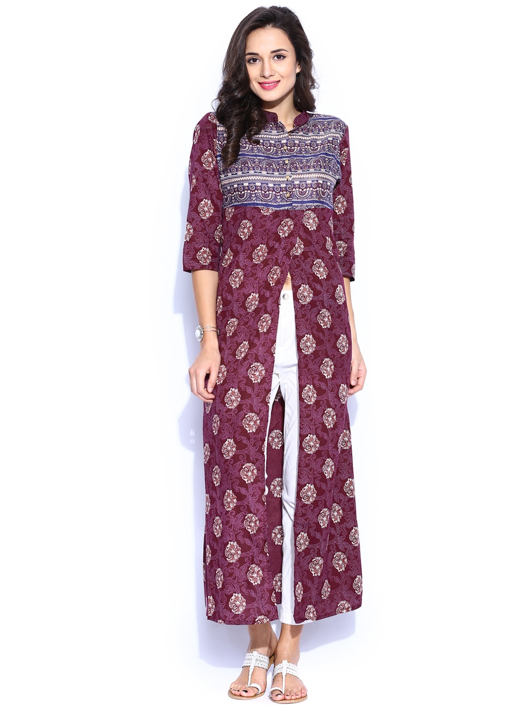 

Vishudh Burgundy Printed Kurta with Trousers