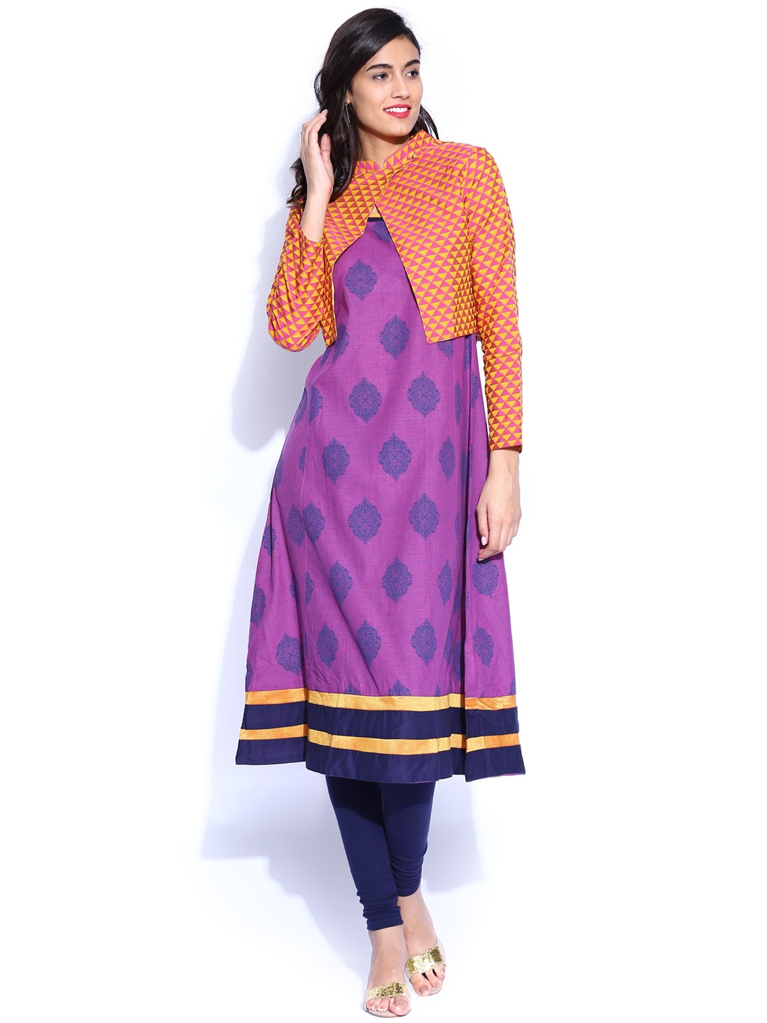 

Vishudh Purple & Yellow Printed Kurta with Waistcoat