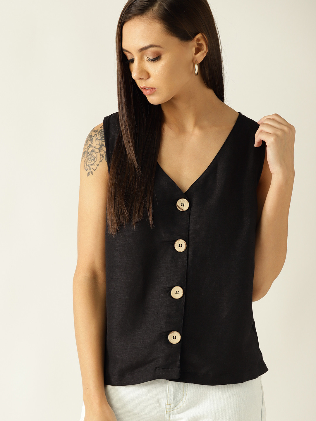 

MANGO Women Black Solid Shirt Style Top