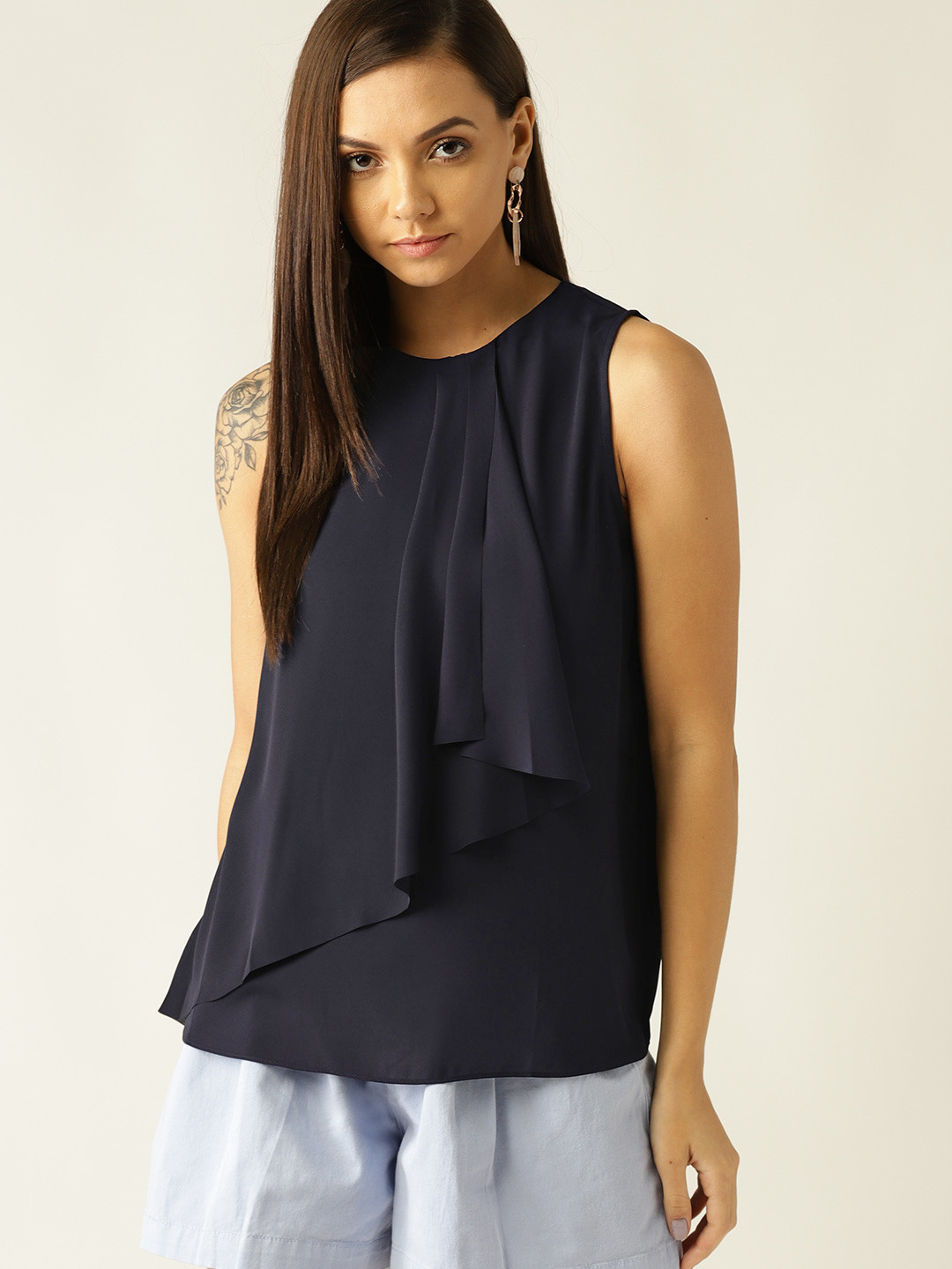 

MANGO Women Navy Blue Solid Layered Top