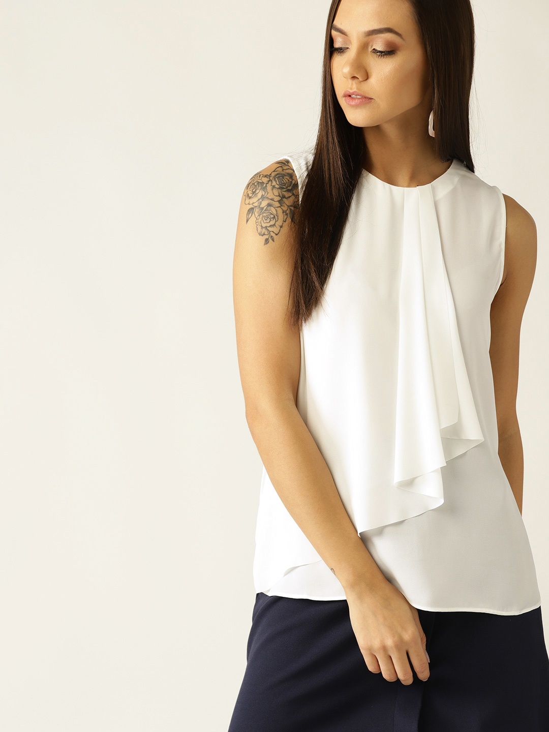 

MANGO Women White Solid Layered Top