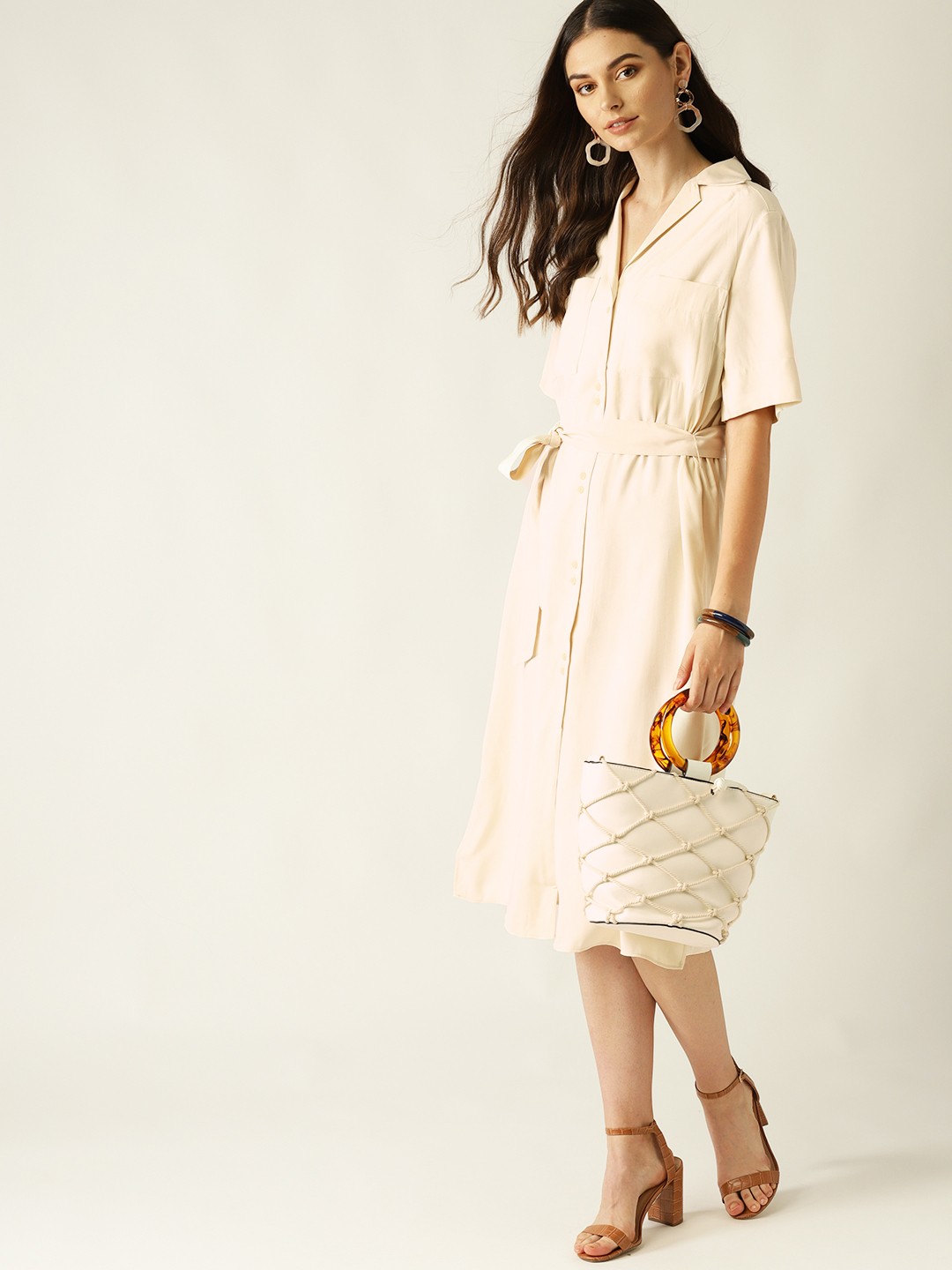 

MANGO Women Cream-Coloured Shirt Dress with Belt