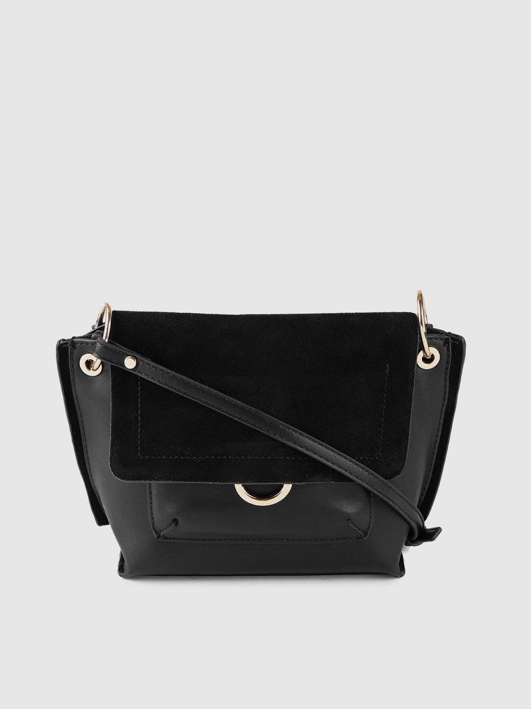 

MANGO Black Solid Leather Sling Bag