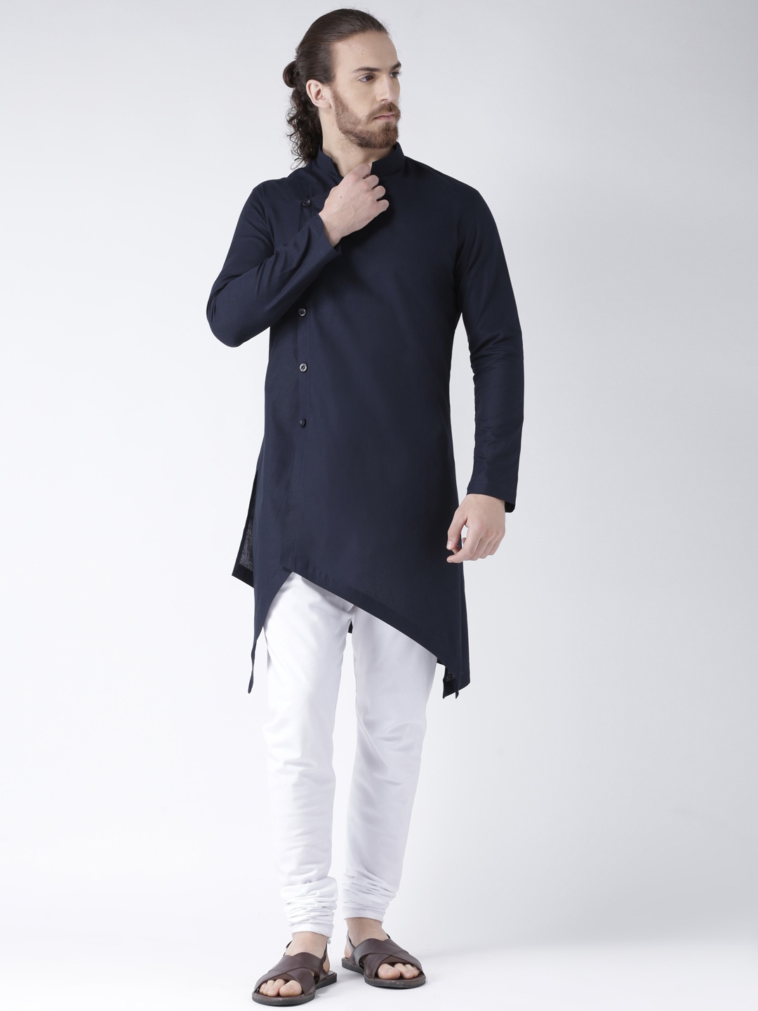 

DEYANN Men Navy Blue Solid Asymmetric Straight Kurta