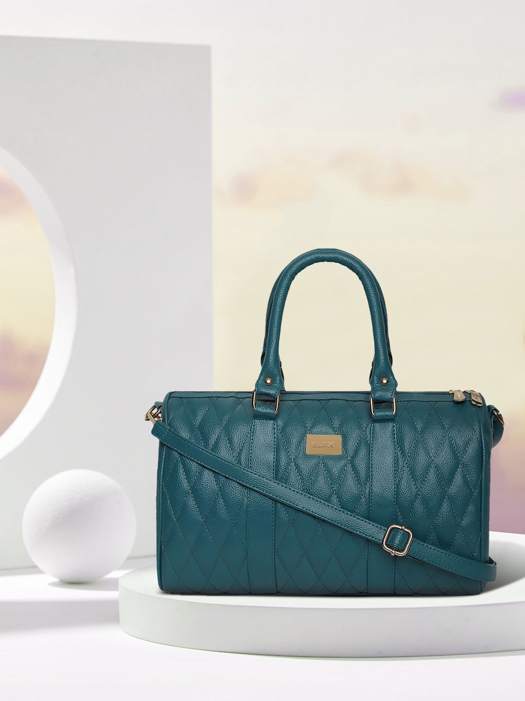 

KLEIO Women Quilted Structured Handheld Bag, Teal