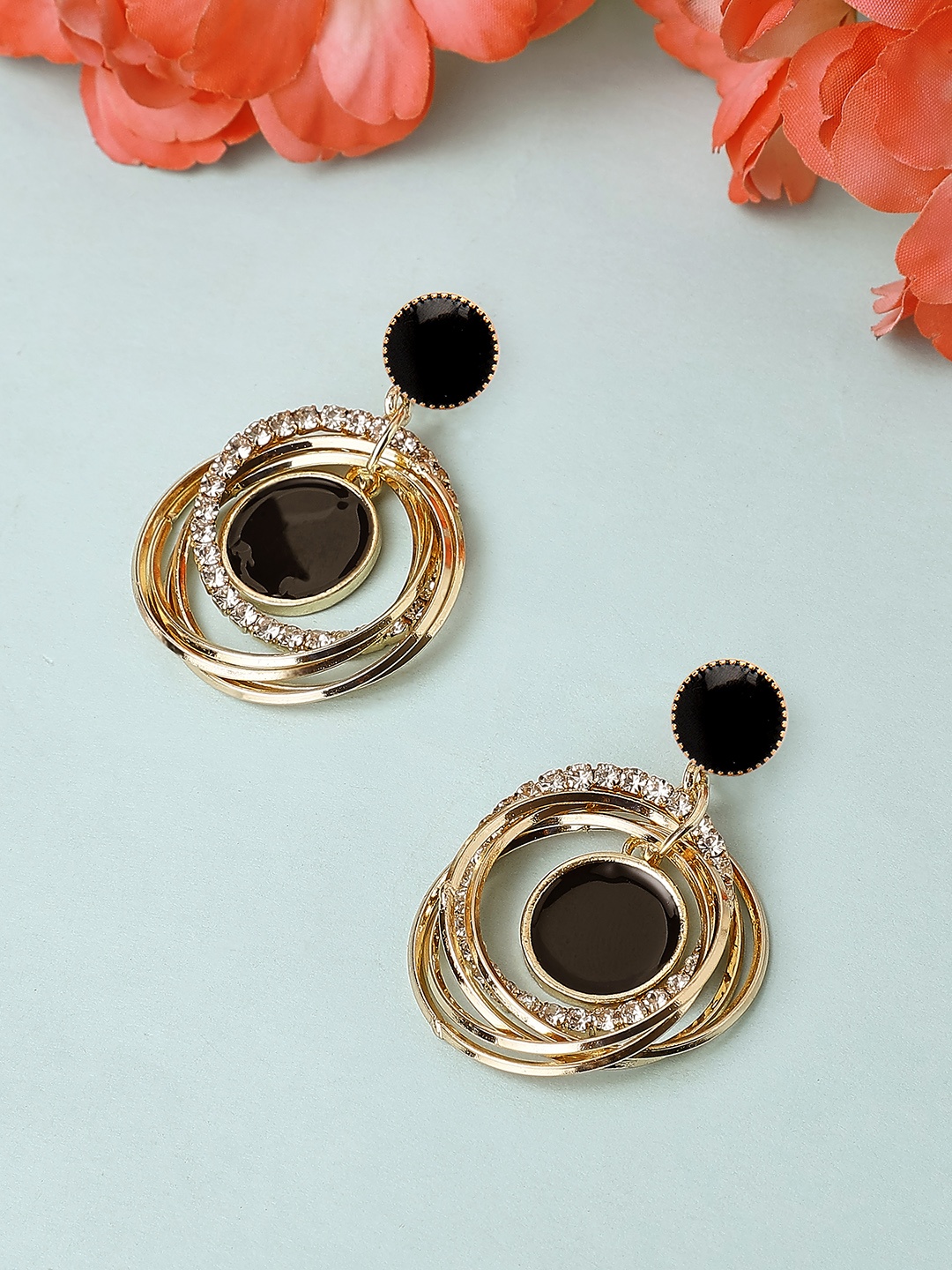 

Rubans Gold-Toned & Black Oval Drop Earrings