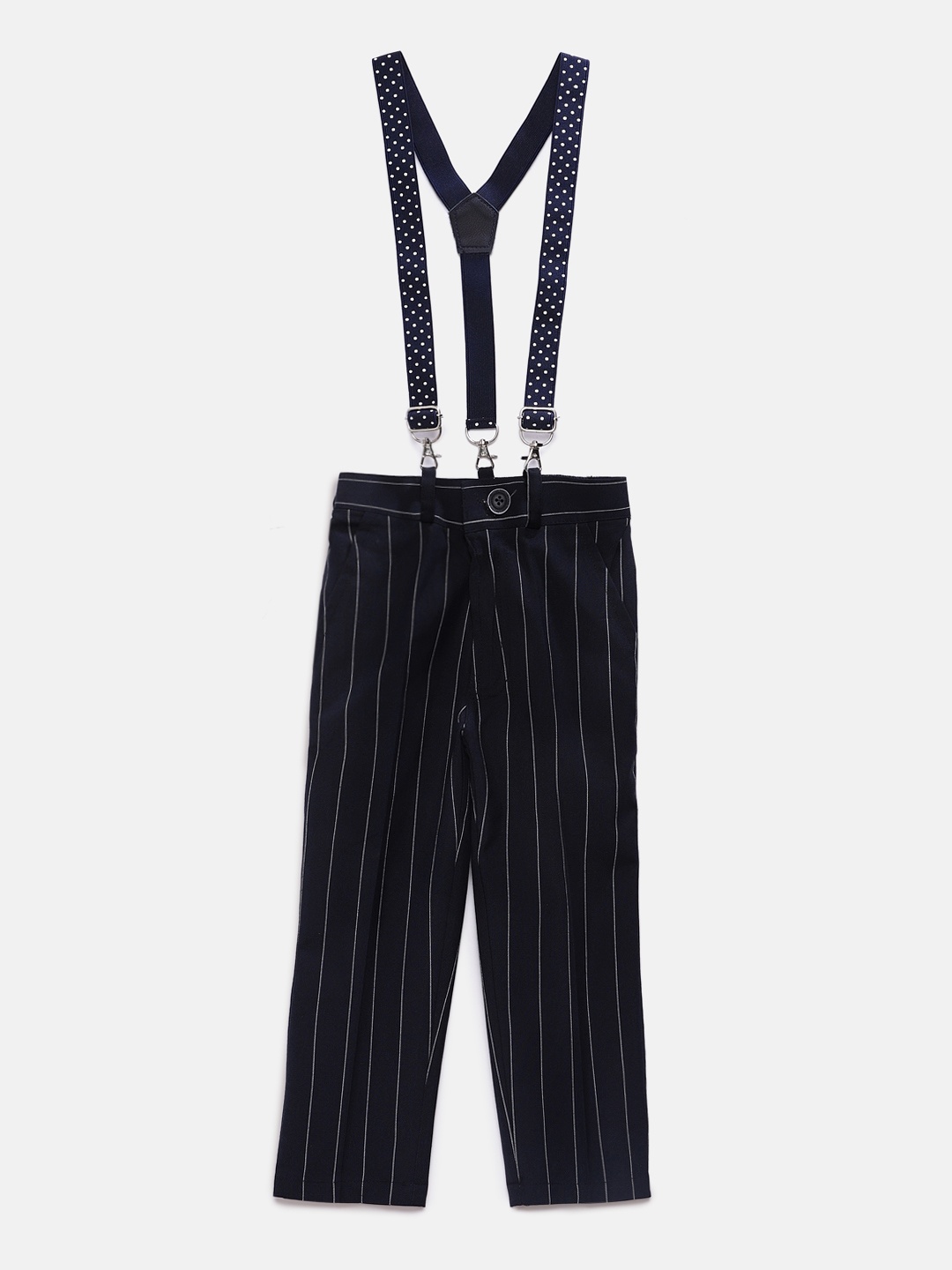 

RIKIDOOS Boys Navy Blue Regular Fit Striped Regular Trousers