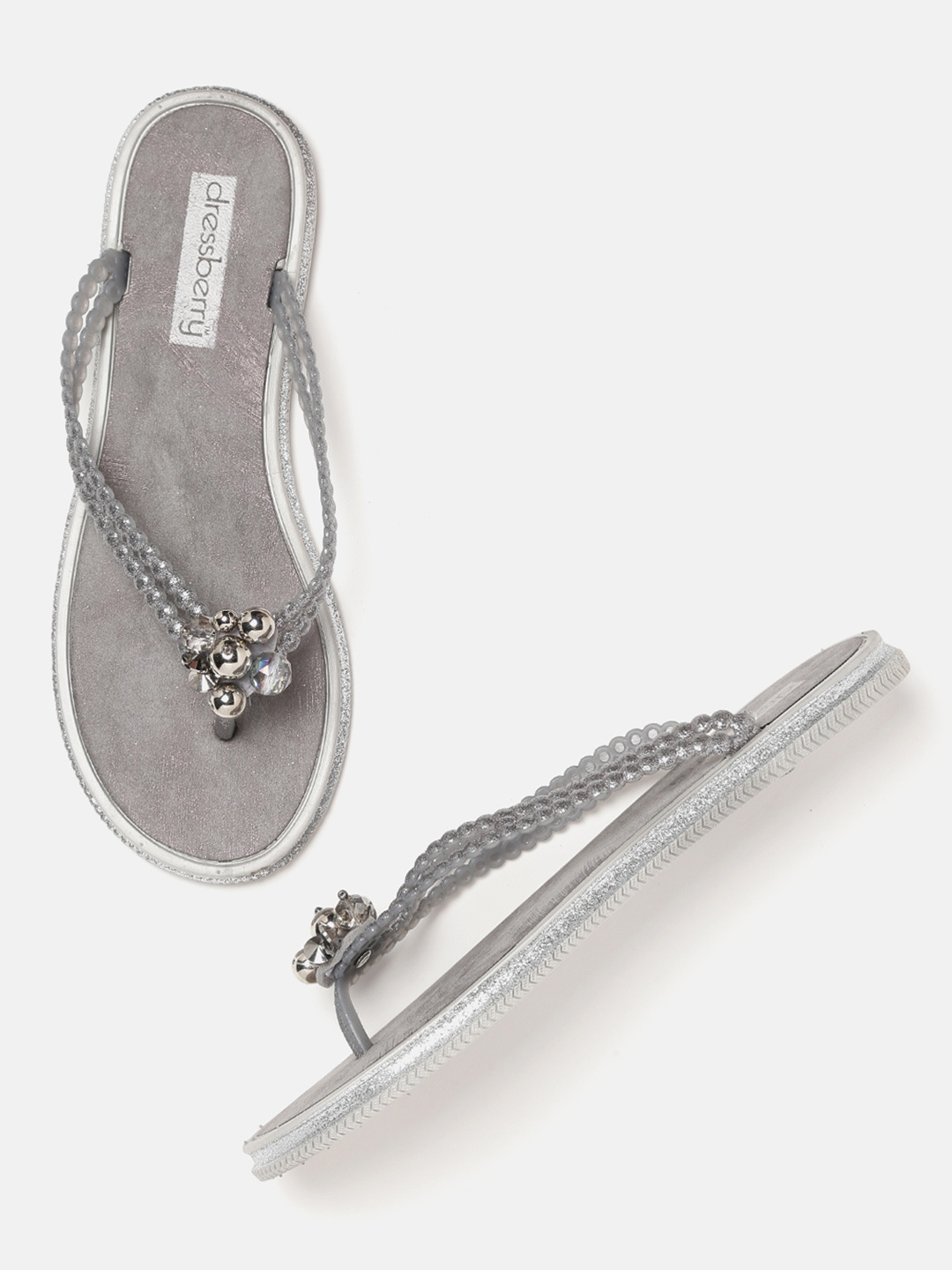 

DressBerry Women Grey Embellished Open Toe Flats
