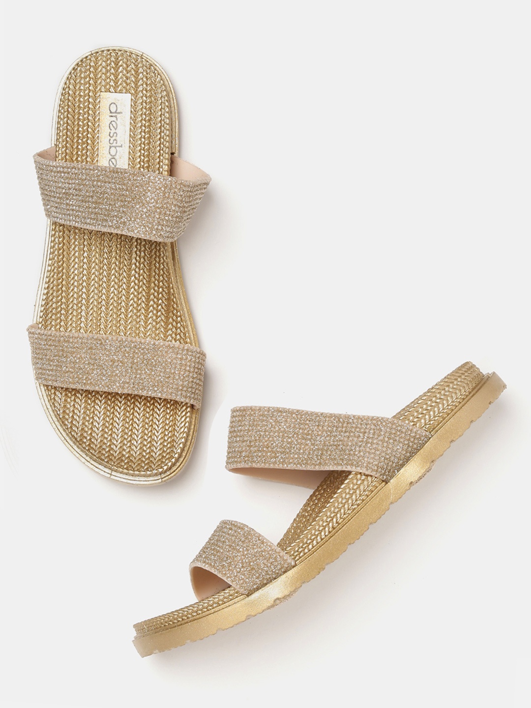 

DressBerry Women Gold-Toned Shimmer Open Toe Flats