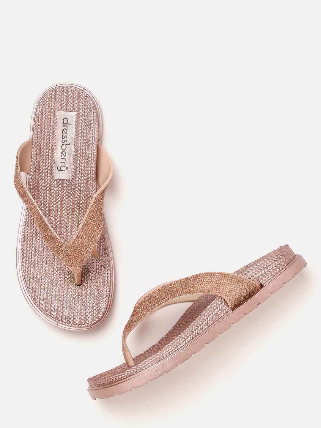 

DressBerry Women Rose Gold-Toned Shimmer Open Toe Flats