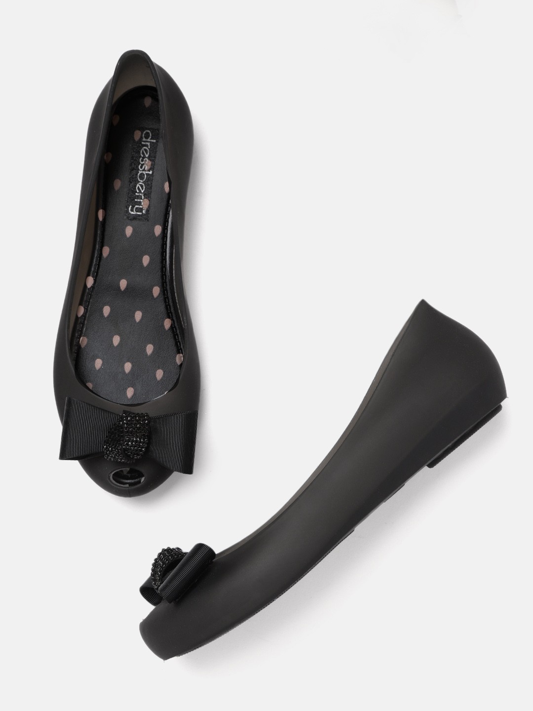 

DressBerry Women Black Stone Embellished Ballerinas with Bows Detail