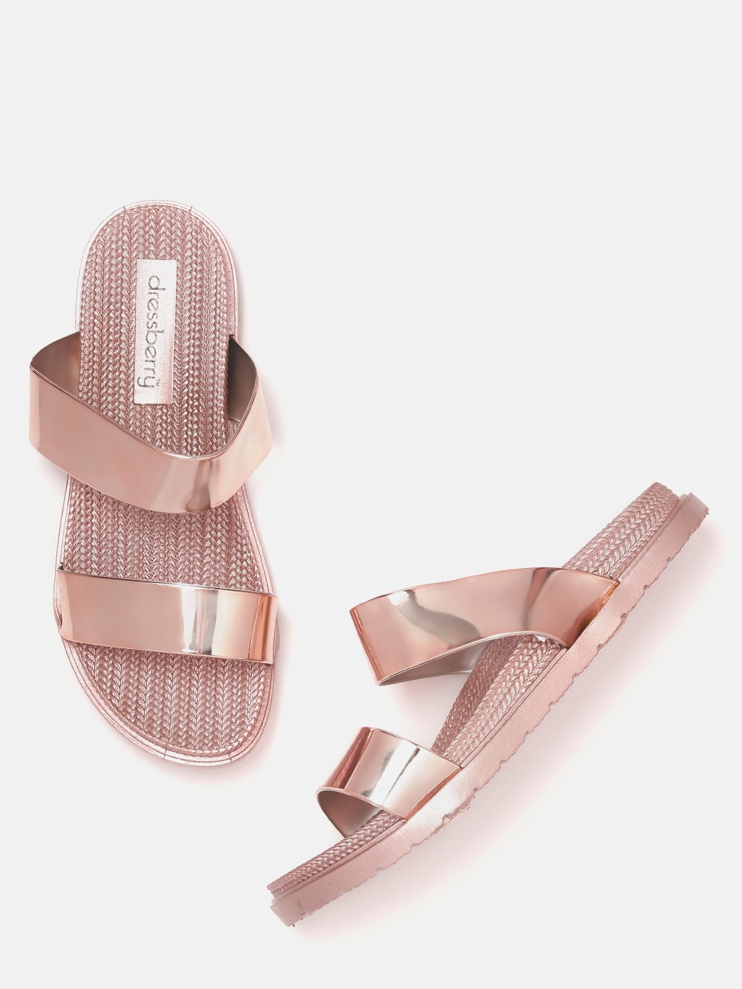 

DressBerry Women Rose Gold-Toned Solid Open Toe Flats