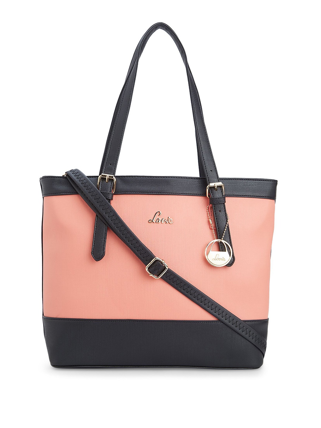 

Lavie Women Peach-Coloured & Black Colourblocked Shoulder Bag