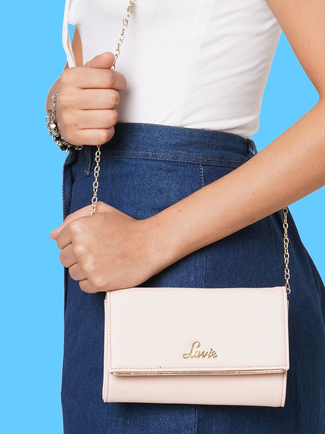 

Lavie Ava Pink Textured Foldover Clutch