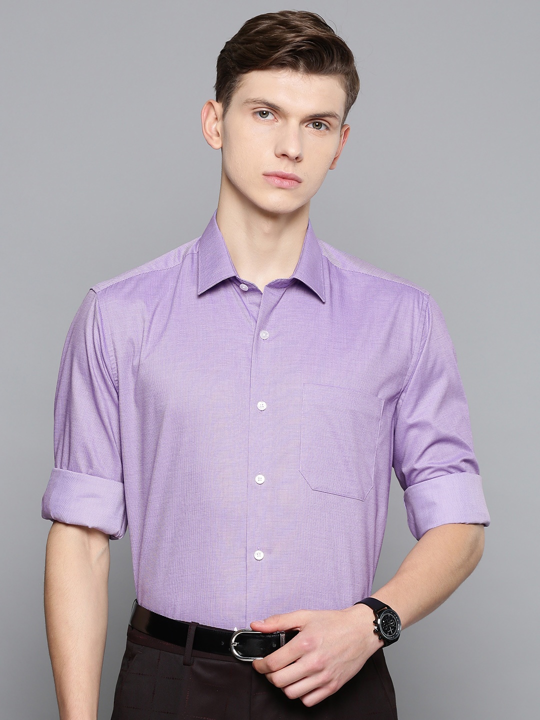 

Louis Philippe Men Purple & White Slim Fit Self Design Formal Shirt
