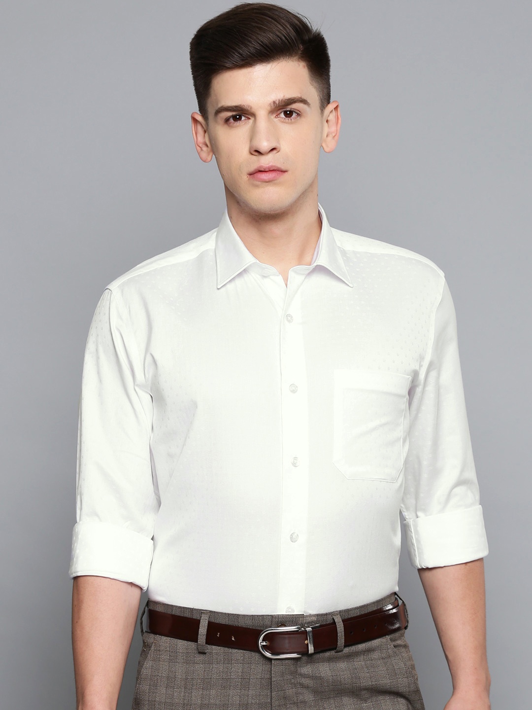 

Louis Philippe Men White Slim Fit Self Design Formal Shirt