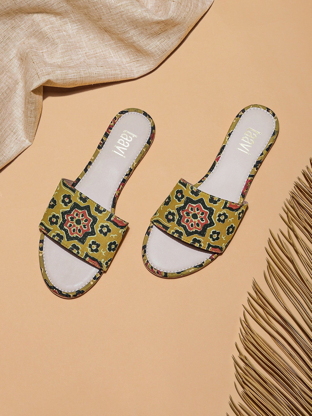 

Taavi Women Yellow Printed Open Toe Sustainable Flats