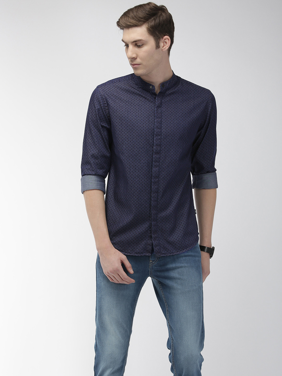 

Flying Machine Men Blue Slim Fit Printed Casual Shirt