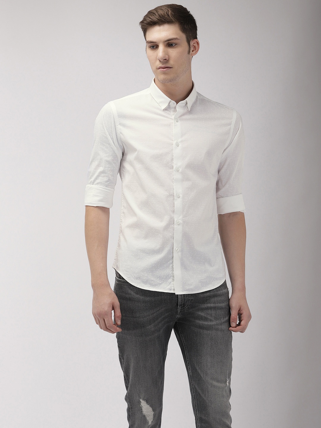 

Flying Machine Men White Slim Fit Printed Casual Shirt