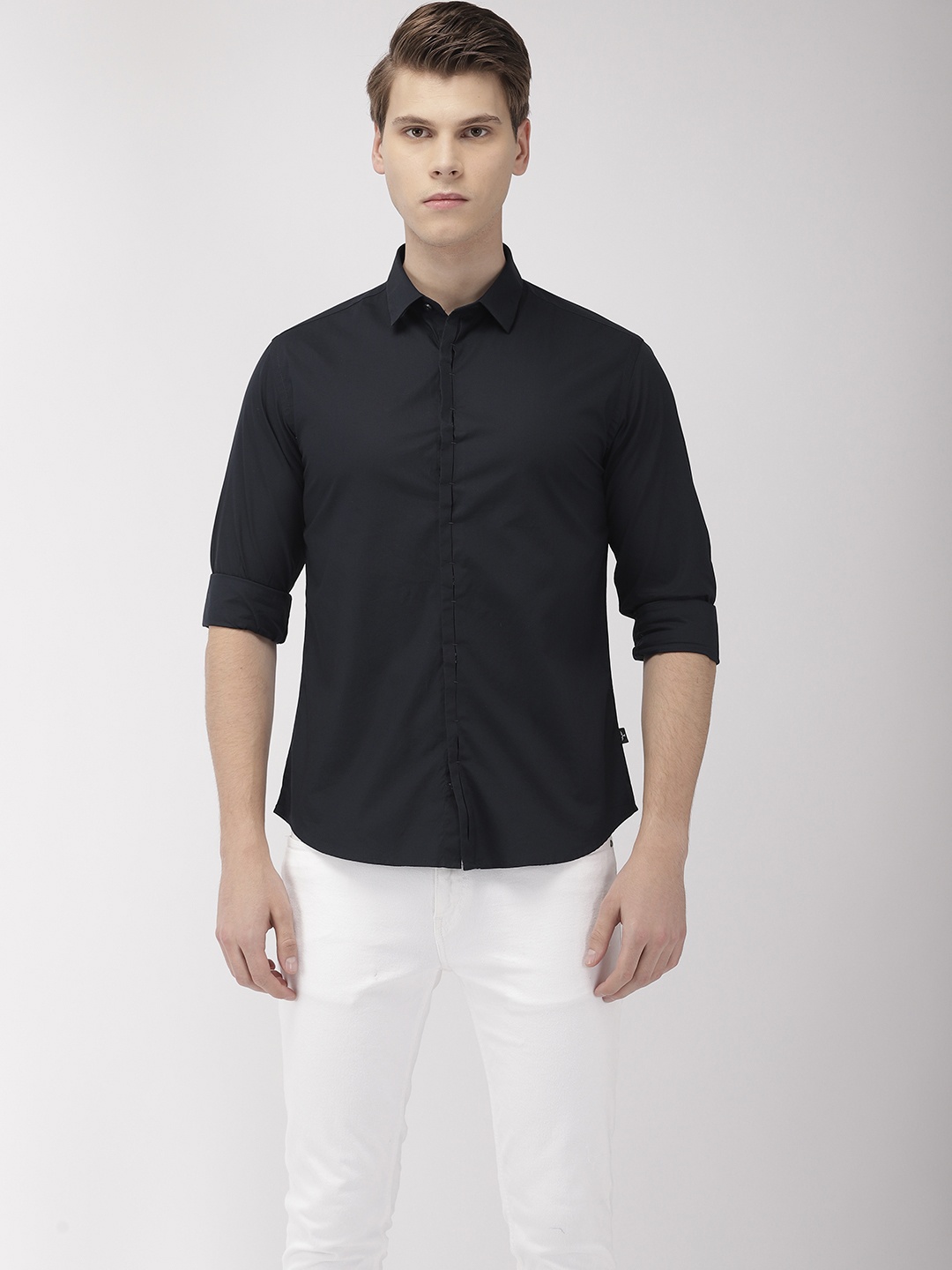 

Flying Machine Men Navy Blue Slim Fit Solid Casual Shirt