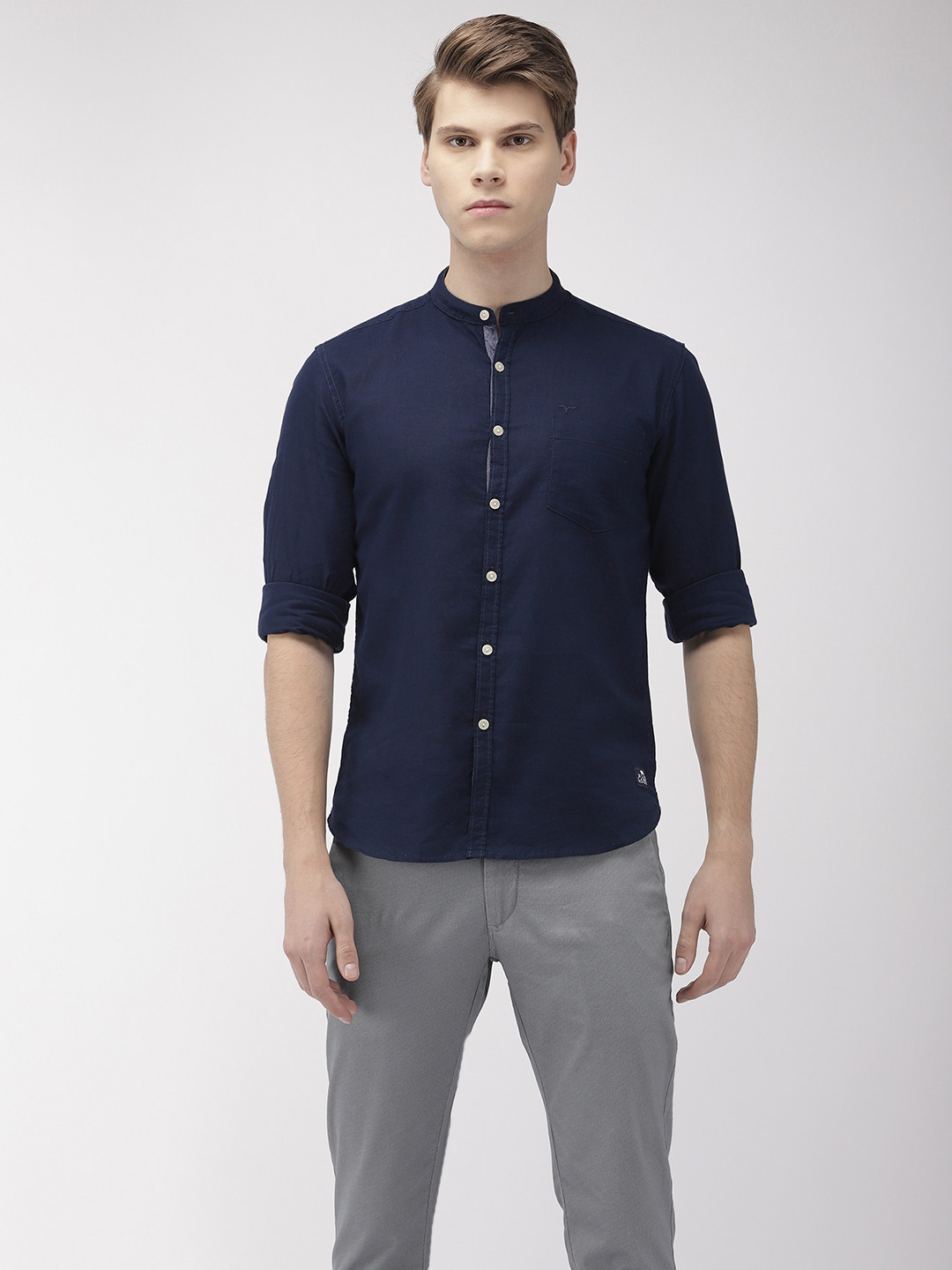

Flying Machine Men Navy Blue Slim Fit Solid Casual Shirt