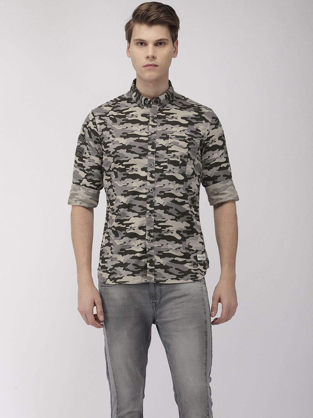 

Flying Machine Men Grey & Black Slim Fit Printed Casual Shirt