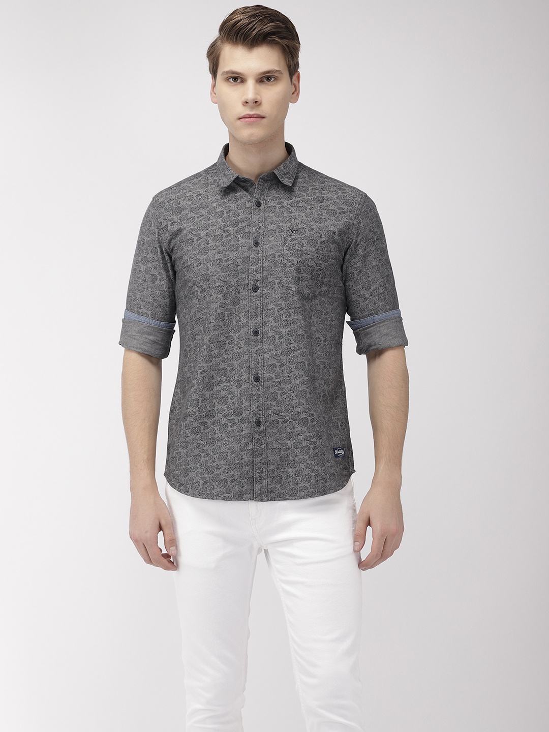

Flying Machine Men Grey Slim Fit Printed Casual Shirt