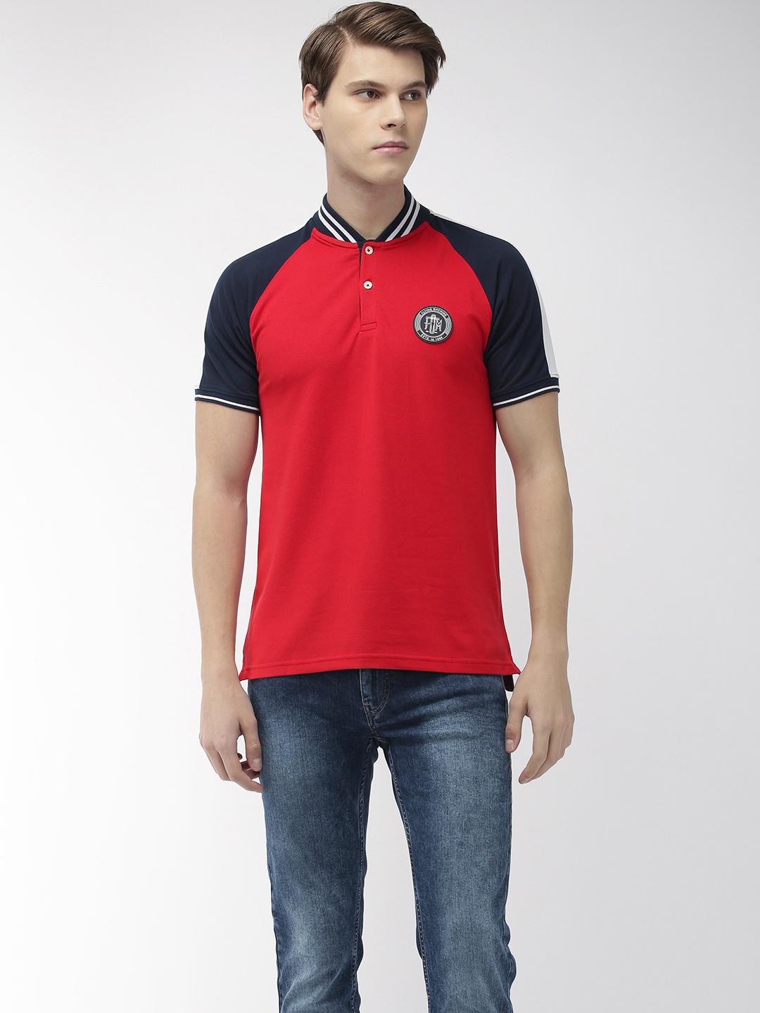 

Flying Machine Men Red Solid Stand Collar T-shirt
