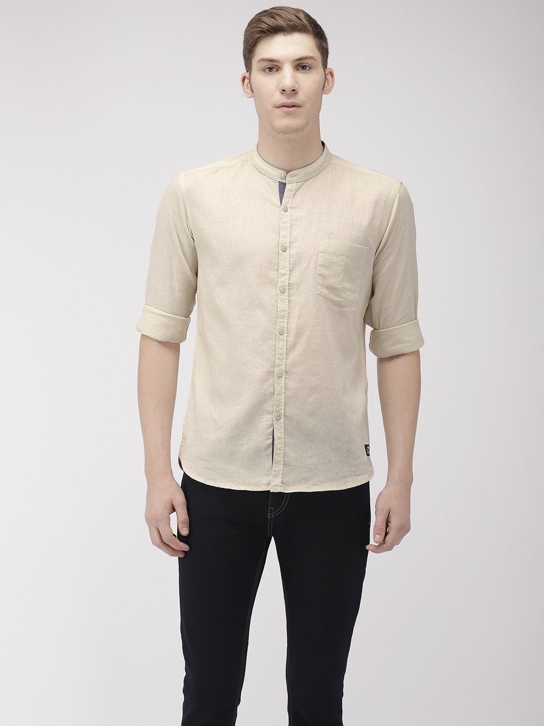 

Flying Machine Men Beige Slim Fit Solid Casual Shirt