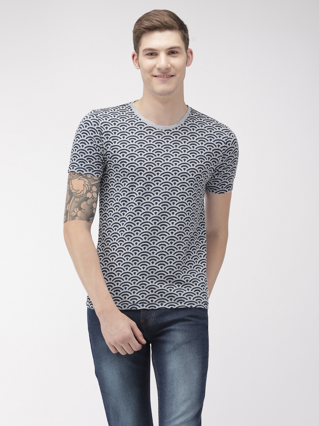 

Flying Machine Men Blue Printed Round Neck T-shirt