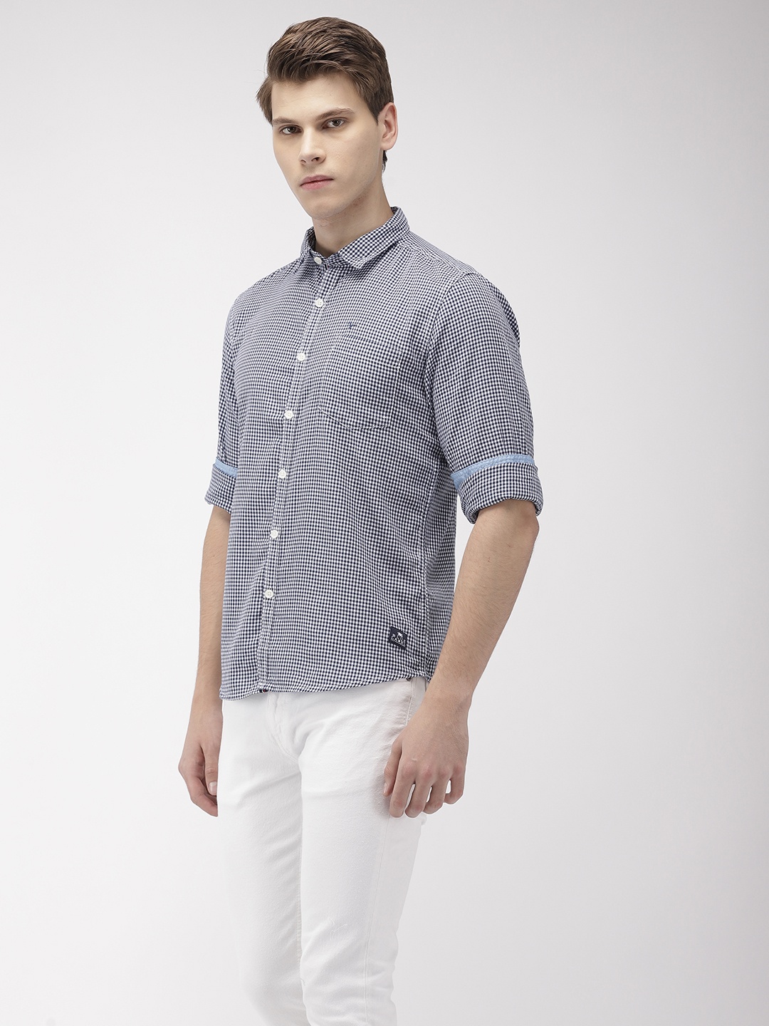 

Flying Machine Men Navy Blue & White Slim Fit Checked Casual Shirt