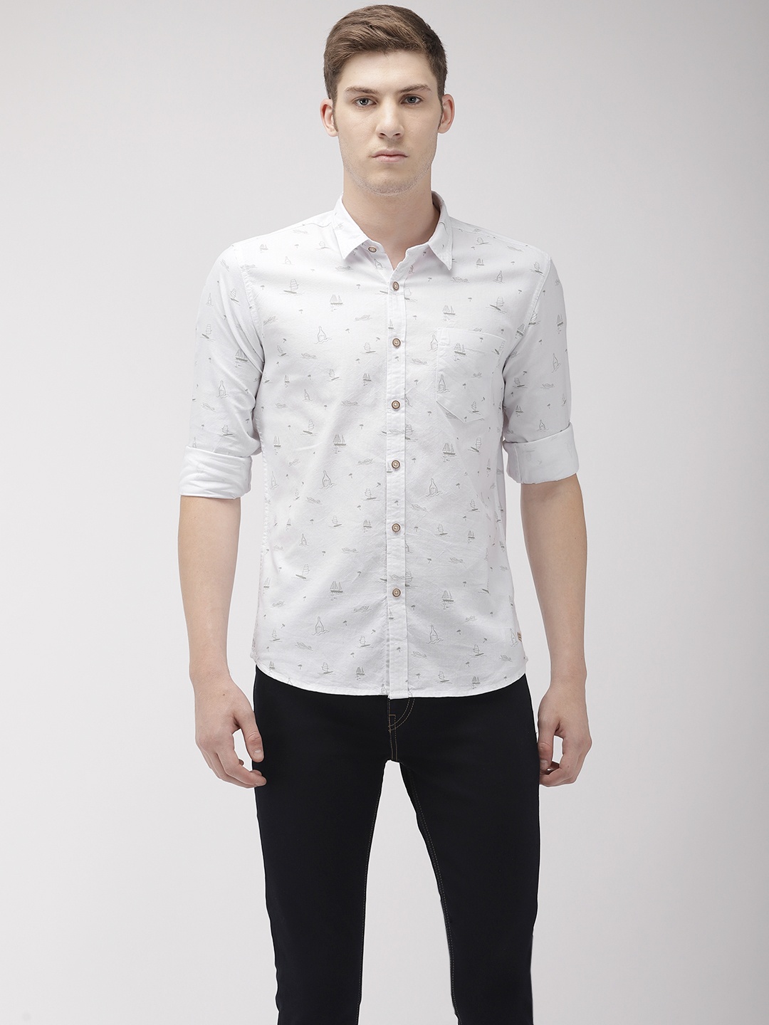 

Flying Machine Men White Slim Fit Printed Casual Shirt