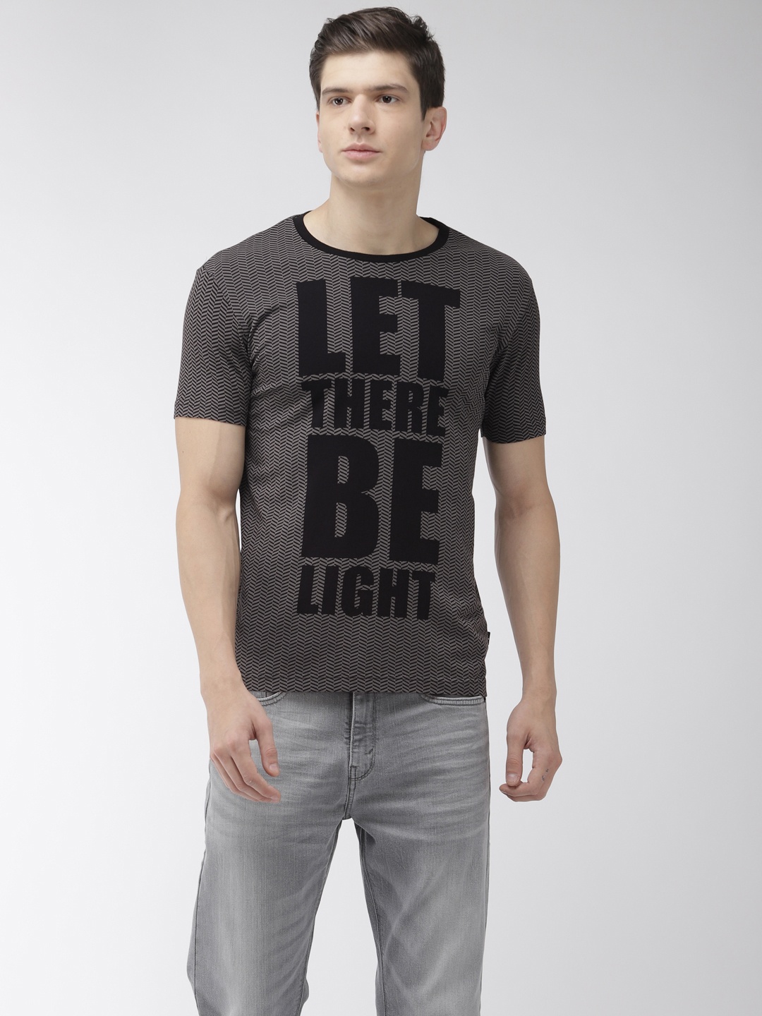 

Flying Machine Men Black Printed Round Neck Pure Cotton T-shirt