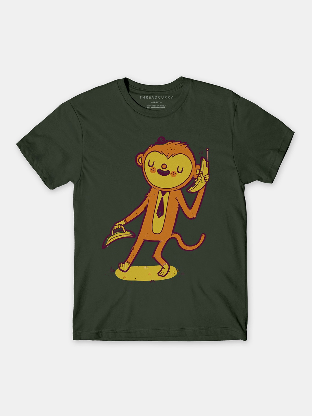 

THREADCURRY Boys Olive Green Comic Print Tshirt