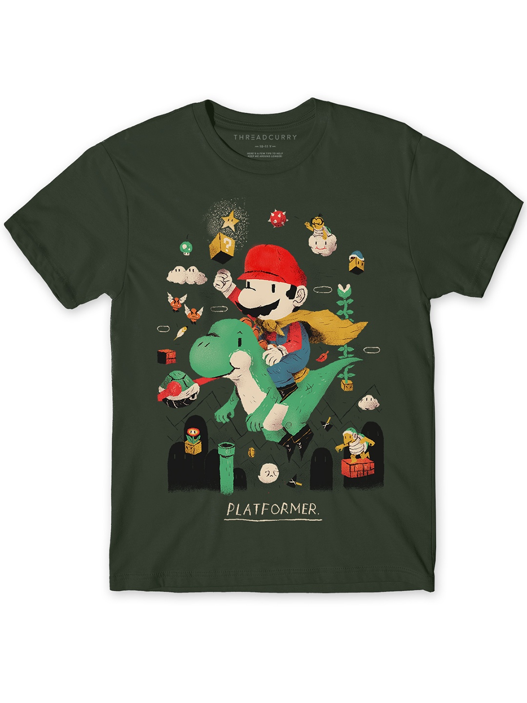 

THREADCURRY Boys Olive Comic Print Tshirt