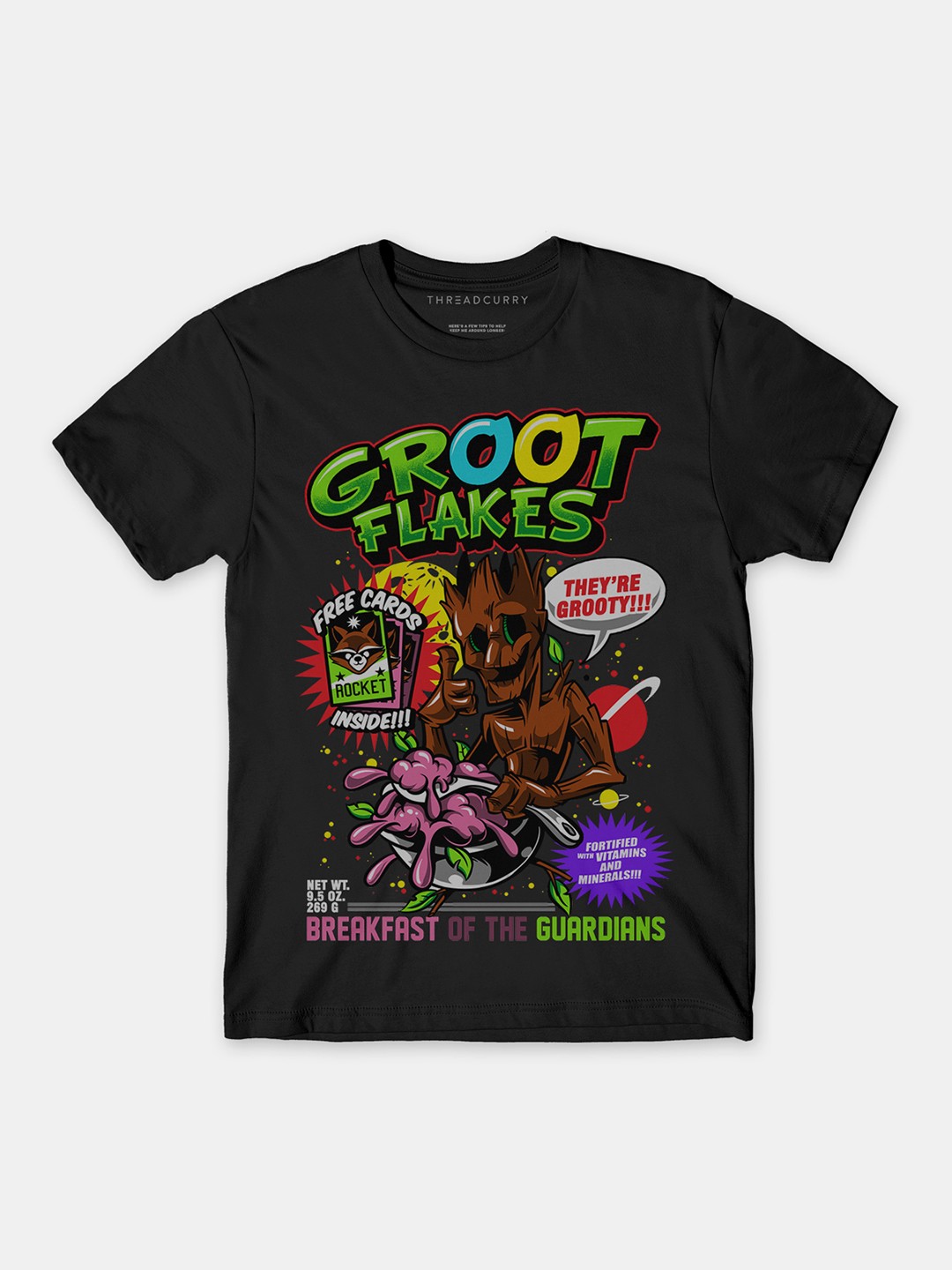 

THREADCURRY Boys Black Groot Spoof Print Tshirt