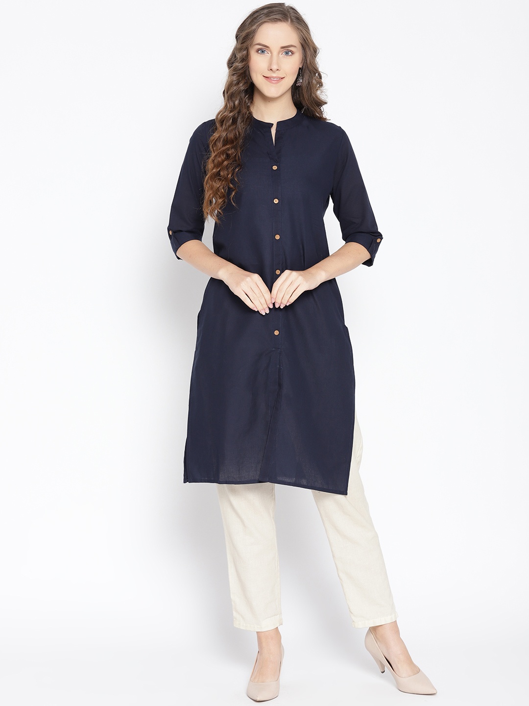 

Fabriko Women Navy Blue Solid Straight Kurta